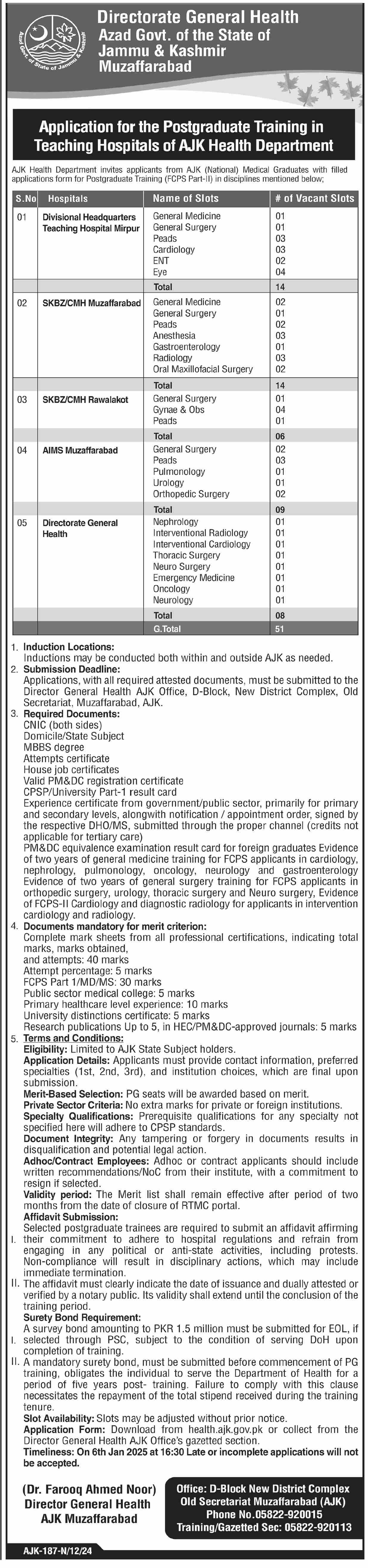 Admission Open in Director General Health Services Quetta – Director General Agriculture Extension Balochsitan Admissions 2024 — original advertisement