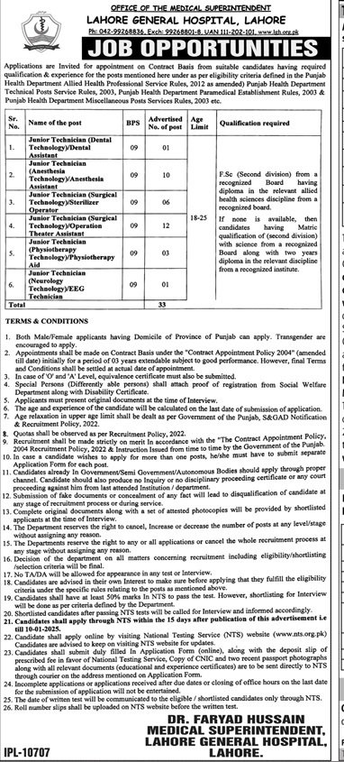 Lahore General Hospital Lahore Jobs 2024 Jobs 2024 — original advertisement