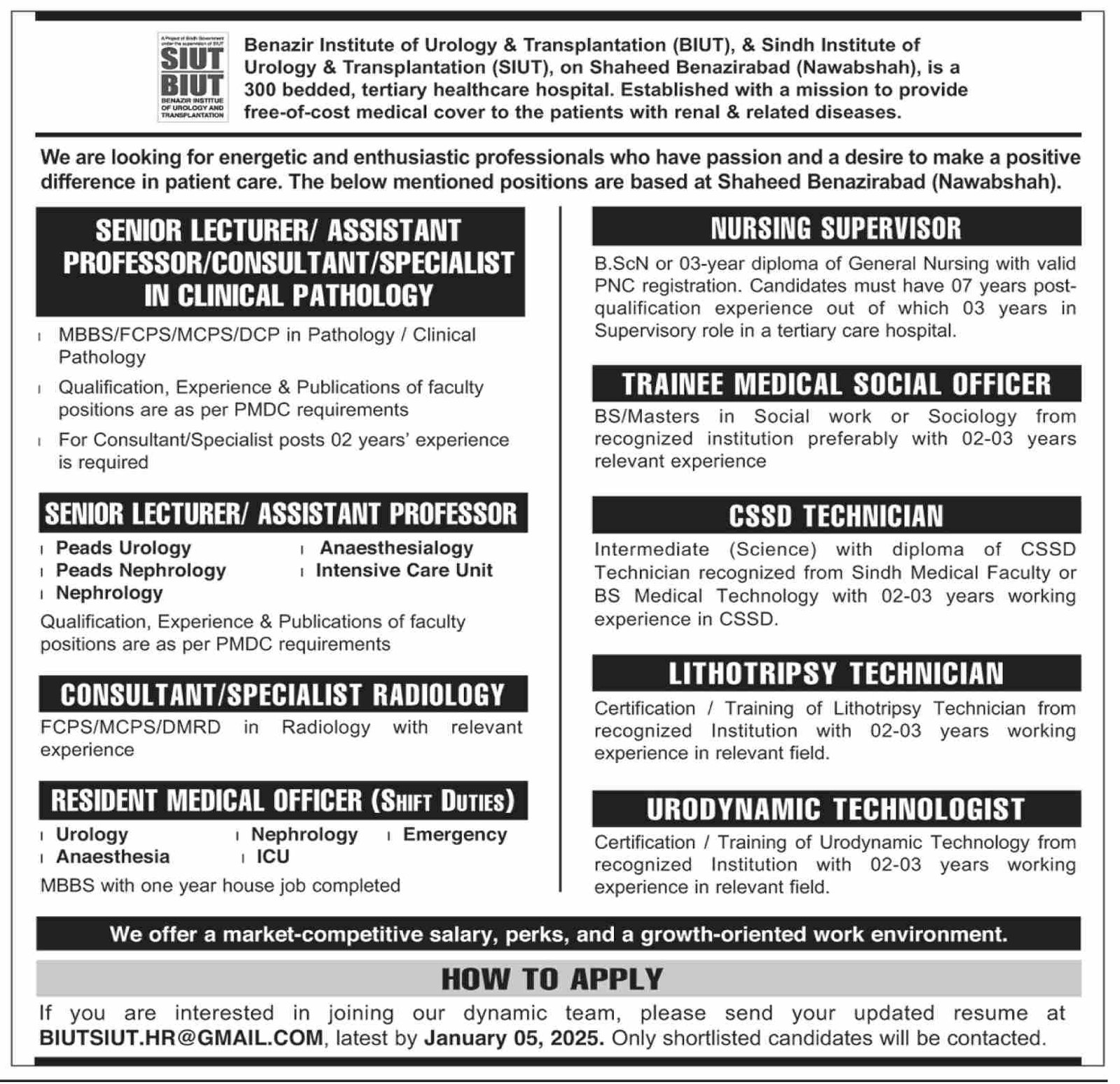 Sindh Institute of Urology and Transplantation SIUT Job 2024 – Sindh Institute of Urology and Transplantation SIUT Karachi Jobs 2024 — original advertisement