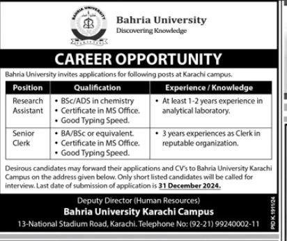 Bahria University Karachi Campus Jobs 2024 Jobs 2024 — original advertisement