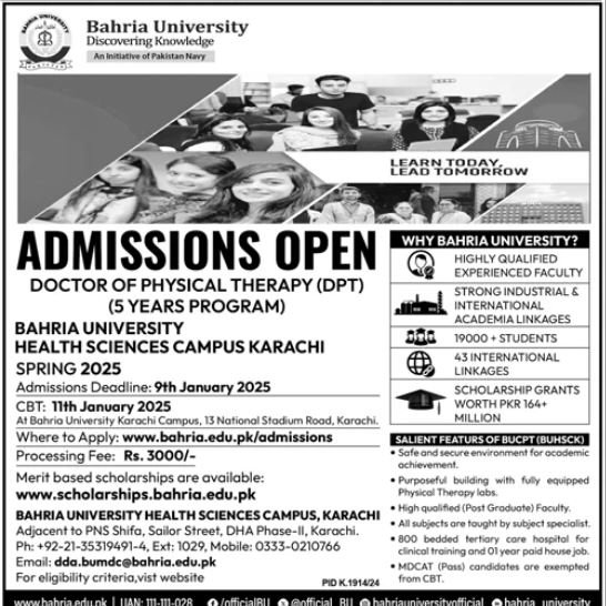 Admission Open in Bahria University Karachi Campus Admissions 2024 — original advertisement