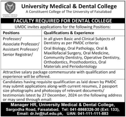 University of Medical And Dental College Faisalabad Jobs – National University of Medical Science NUMS Jobs 2024 — original advertisement
