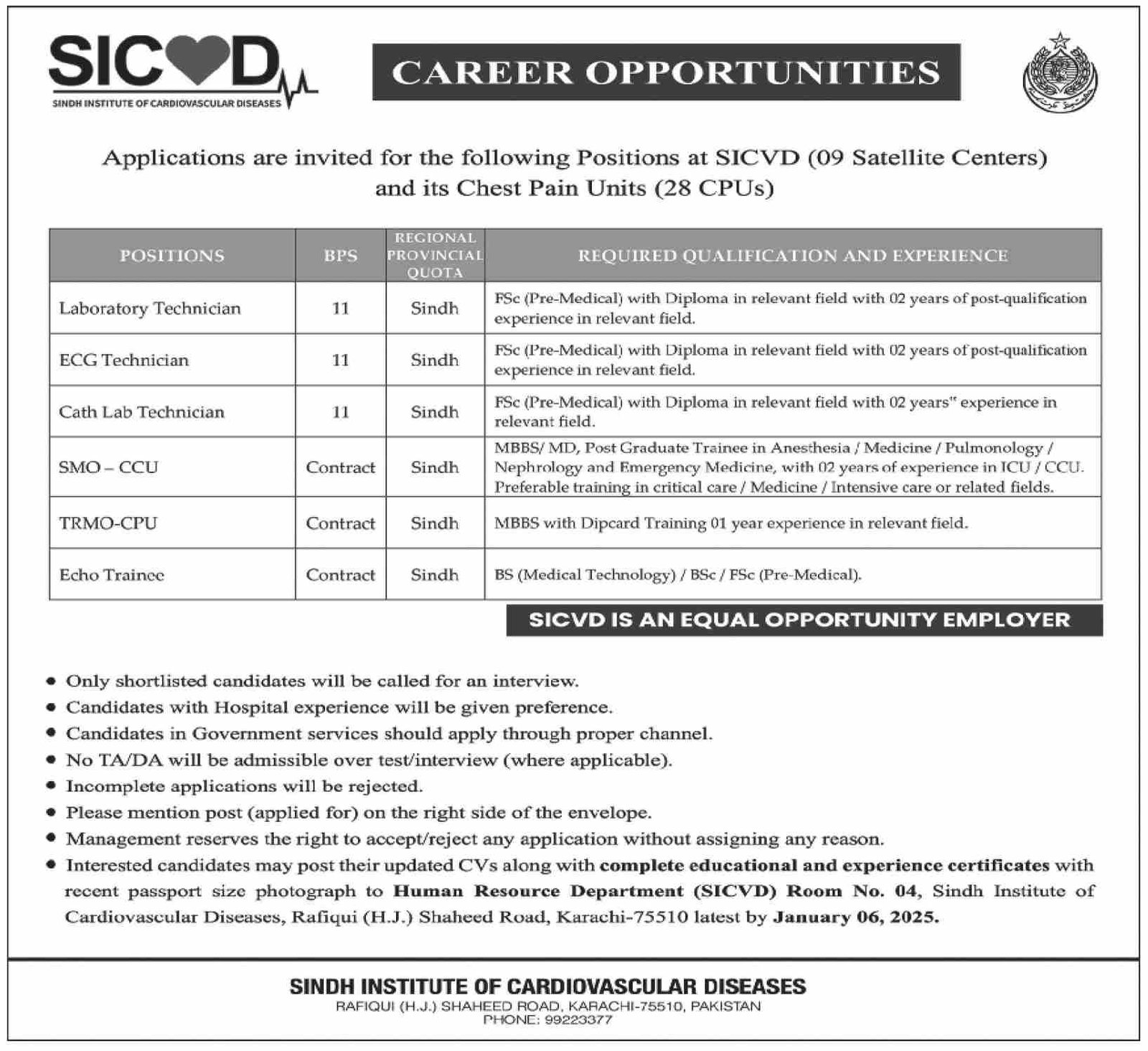 Sindh Institute Of Cardiovascular Diseases Karachi Jobs 2024 – Sindh Institute of Physical Medicine and Rehabilitation Jobs 2024 — original advertisement