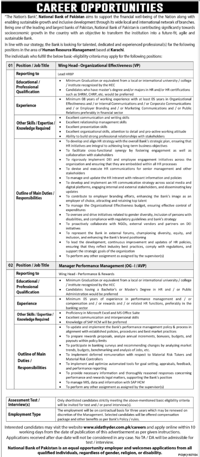 National Bank Of Pakistan NBP Karachi Jobs 2024 Jobs 2024 — original advertisement