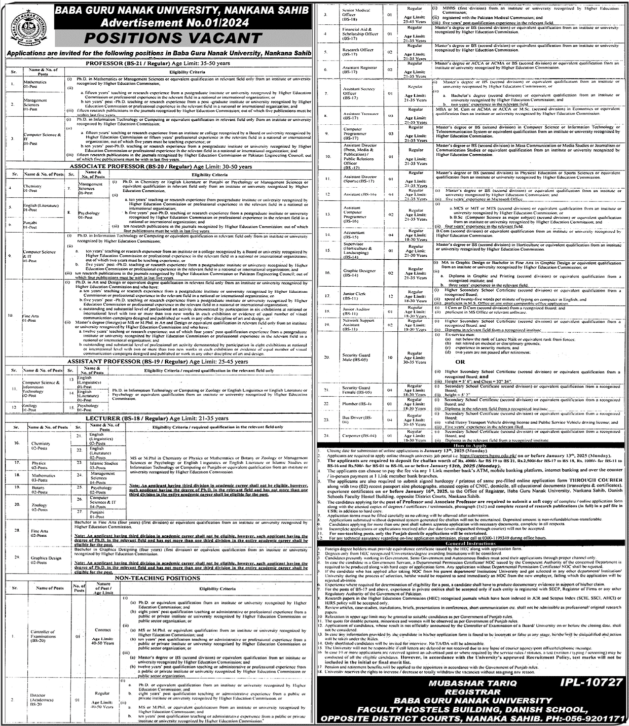 Baba Guru Nanak University Sindh Jobs 2024 – Baba Guru Nanak University Nankana Sahib Jobs 2024 — original advertisement