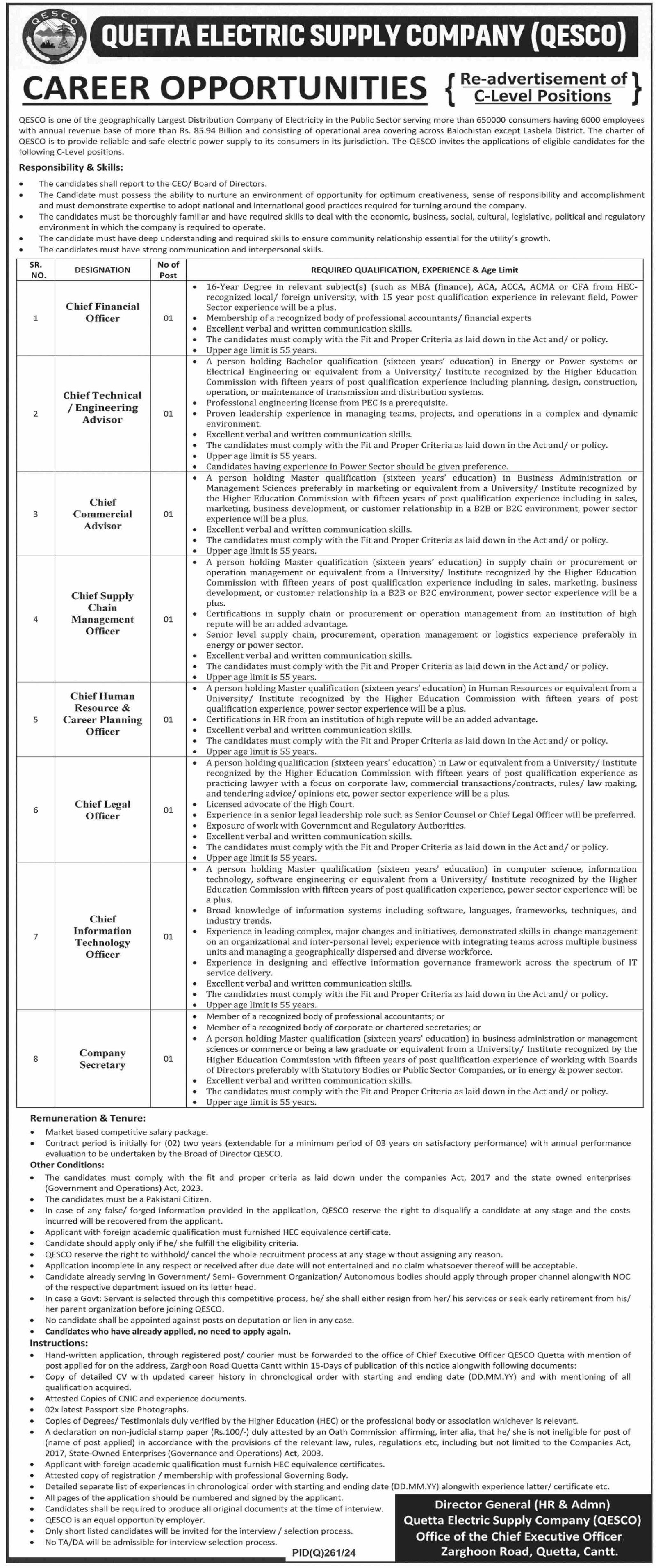 QESCO Quetta Electric Supply Company Jobs 2025 – Quetta Electric Supply Company QESCO Jobs 2024 — original advertisement