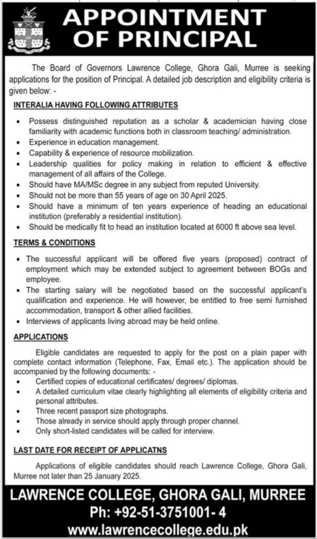 Lawrence College Ghora Gali Murree Jobs 2024 Jobs 2024 — original advertisement