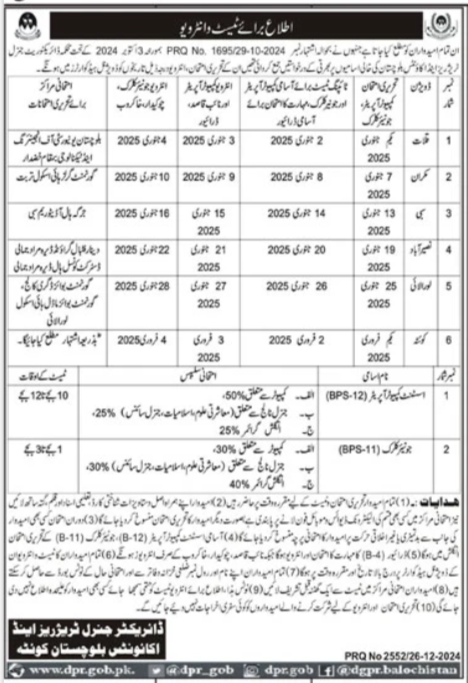Test For Jobs At Directorate General Treasuries & Accounts – Directorate General Public Relations Balochistan Jobs 2024 — original advertisement