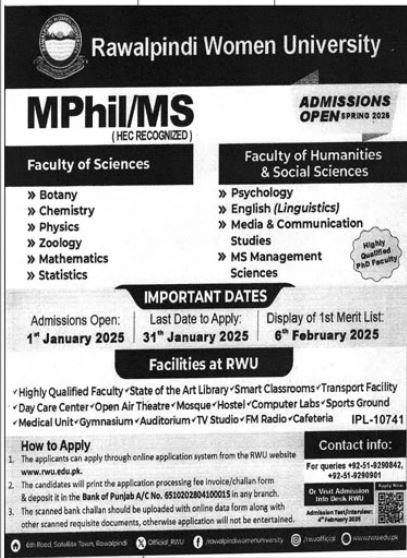Admission Open Rawalpindi Medical Univeristy Punjab – Rawalpindi Medical University Punajb Admissions 2024 — original advertisement