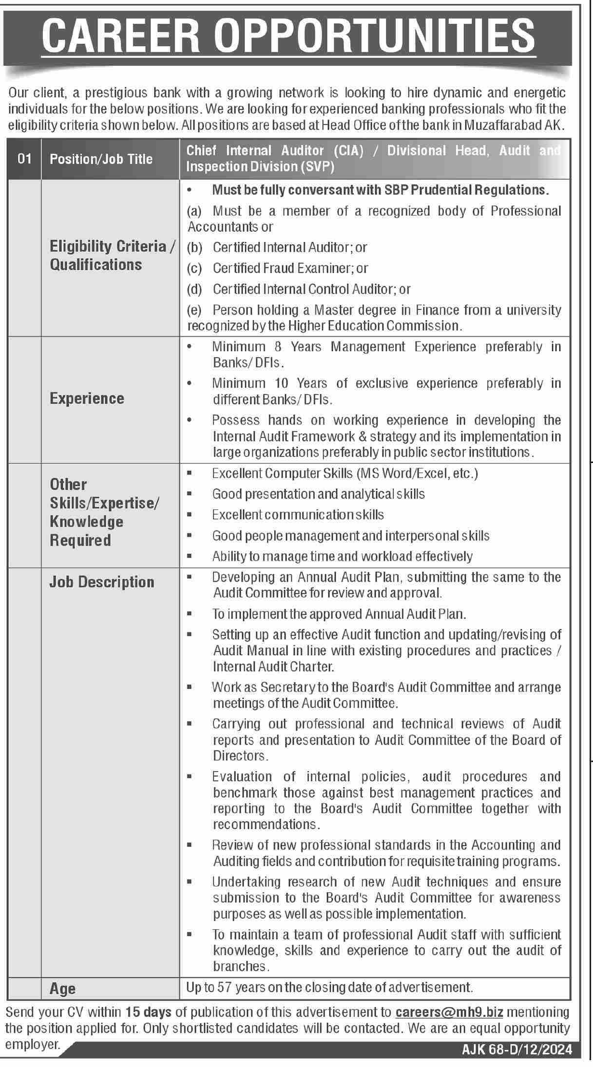 Commercial Bank Muzaffarabad Azad Jammu Kashmir Jobs 2024 – Commercial Banks Jobs 2024 — original advertisement