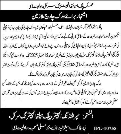 Public Health Engineering Circle Rawalpindi Jobs 2024 – Institute of Public Health Lahore Jobs 2024 — original advertisement