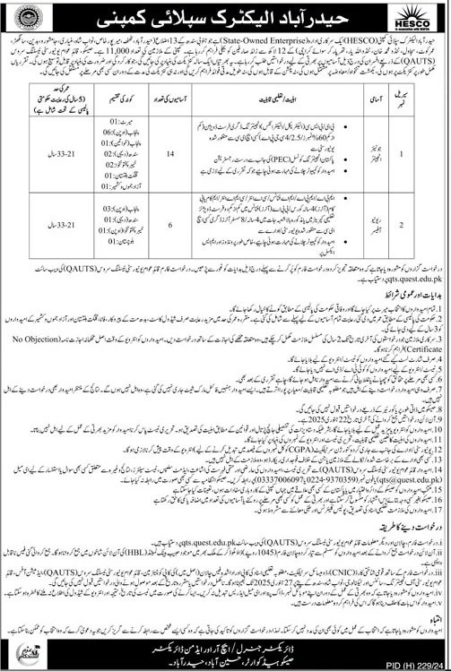 Hyderabad Electric Supply Company HESCO Jobs 2024 Jobs 2024 — original advertisement