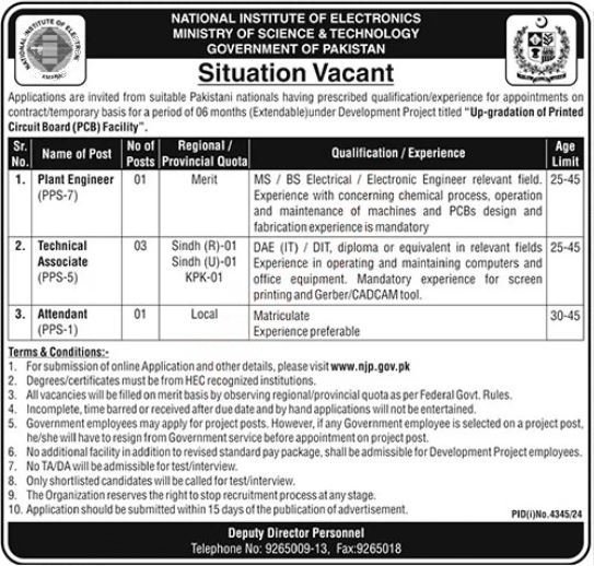National Institute Of Electronics NIE Islamabad Jobs 2024 – National Institute of Management Nim Islamabad Jobs 2024 — original advertisement