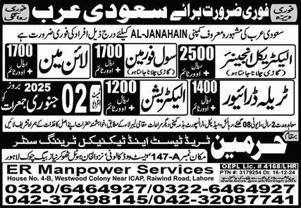 Electrical Engineer And Electrician Jobs In Saudi Arabia – Harmain Trade Test & Technical Training Center Jobs 2024 — original advertisement