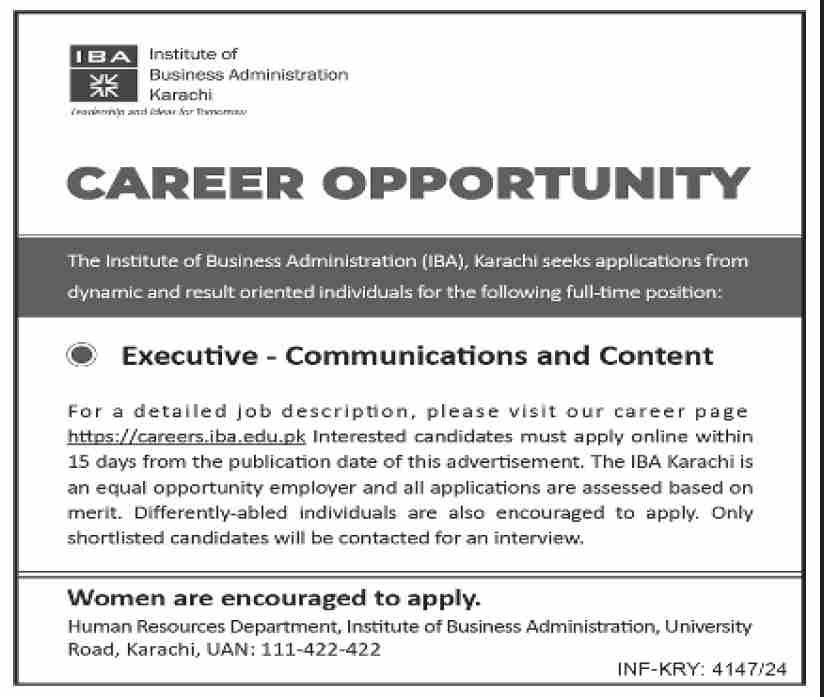Institute Of Business Administration IBA Karachi Jobs 2024 Jobs 2024 — original advertisement