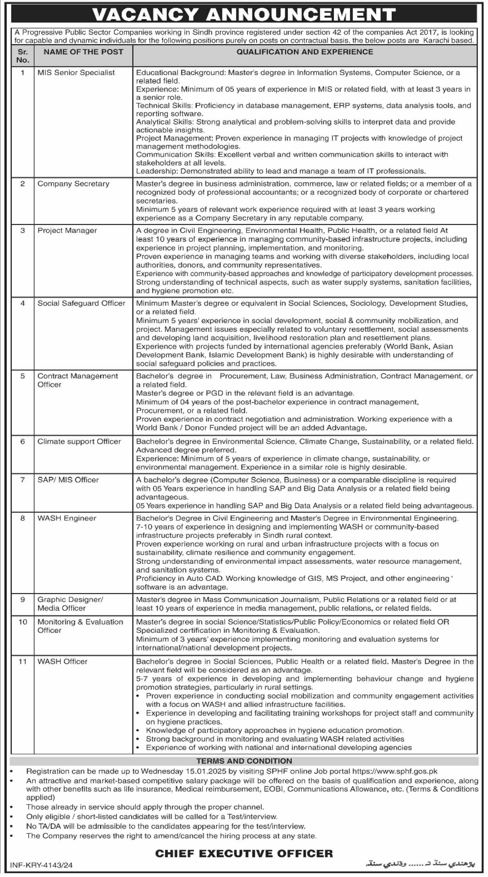 Public Sector Company Karachi Jobs 2024 – Public Sector Organization Jobs 2024 — original advertisement