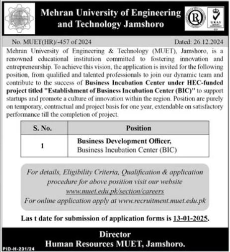 Mehran University of Engineering & Technology Jamshoro Jobs Jobs 2024 — original advertisement