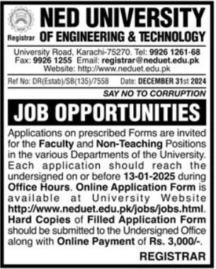 NED University of Engineering and Technology Karachi Jobs Jobs 2025 — original advertisement