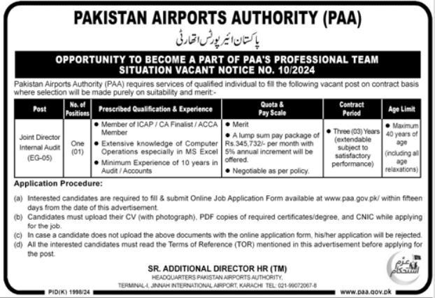 Pakistan Airports Authority PAA Karachi Jobs 2025 Jobs 2025 — original advertisement