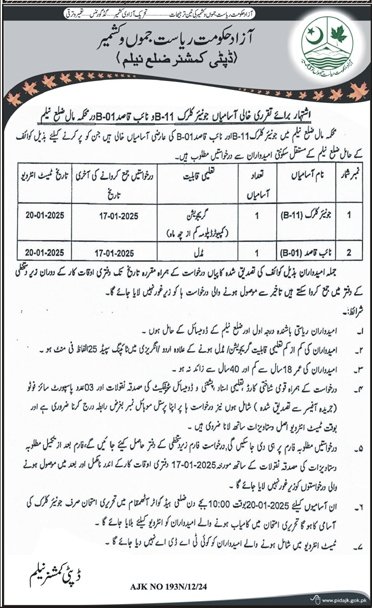 Finance Department Neelum Valley Jobs 2025 – Govt of Azad Kashmir Jobs 2025 — original advertisement