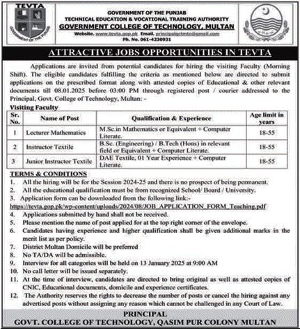 Technical Education & Vocational Training Authority Jobs – Technical Education & Vocational Training Authority TEVTA Punjab Jobs 2025 — original advertisement