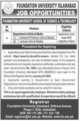 Foundation University Islamabad Jobs 2025 Jobs 2025 — original advertisement