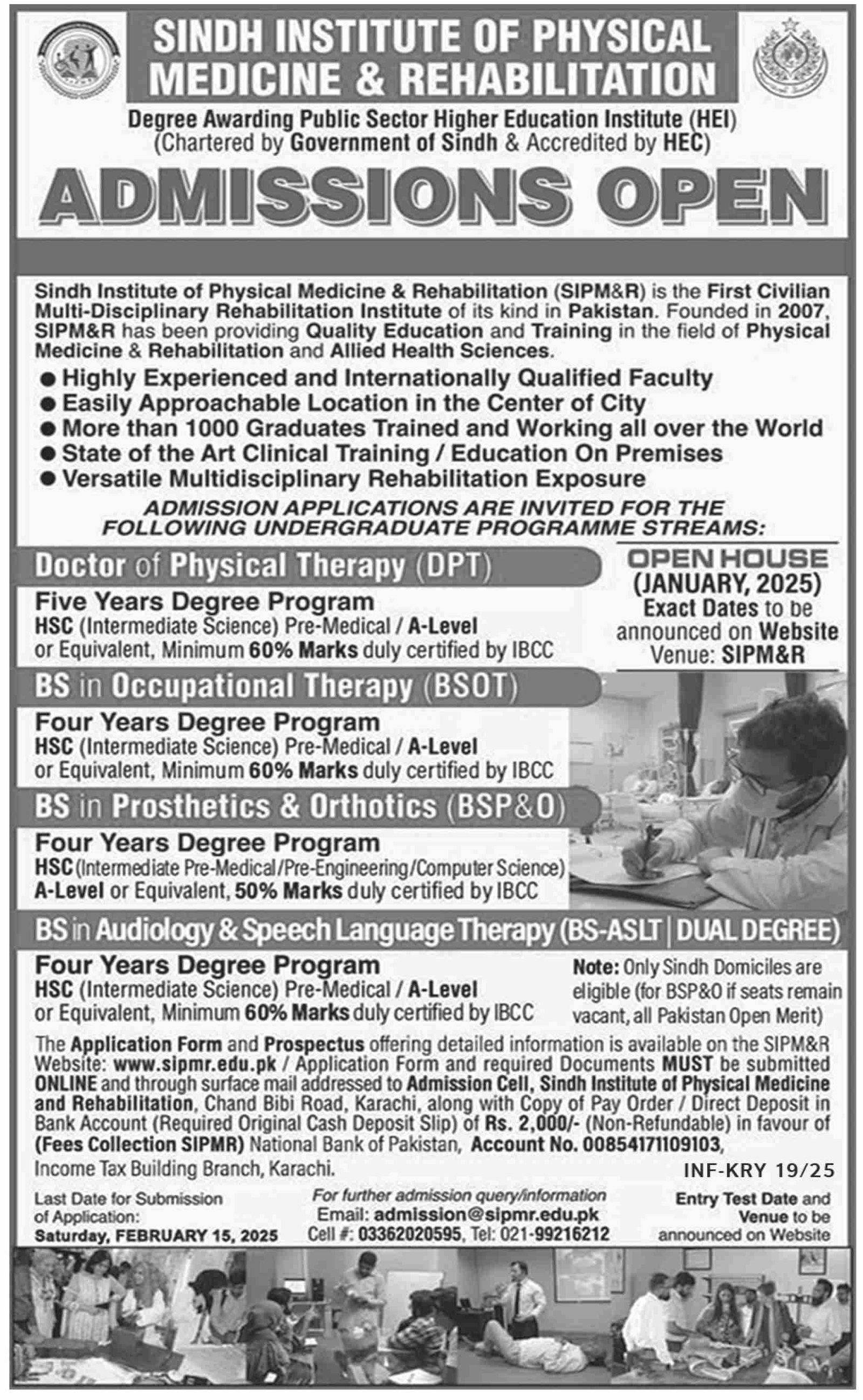Admission Open in Sindh Institute of Physical Medicine 2025 – Sindh Institute of Physical Medicine and Rehabilitation Admissions 2025 — original advertisement