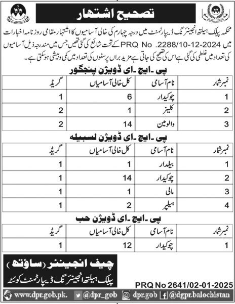 Public Health Engineering PHE Interview 2025 – Public Health Engineering Department Balochistan Jobs 2025 — original advertisement