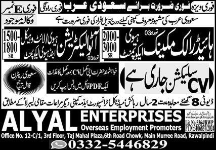 Hydraulic Mechanic & Auto Electrician Jobs 2025 – Alyal Enterprises Jobs 2025 — original advertisement