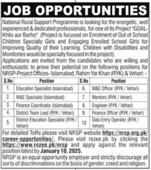 National Rural Support Programme NRSP Islamabad Jobs 2025 – National Rural Support Program NRSP Jobs 2025 — original advertisement