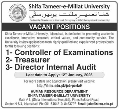 Shifa Tameer E Millat University STMU Islamabad Jobs 2025 – Shifa Tameer-e-Millat University Islamabad Jobs 2025 — original advertisement