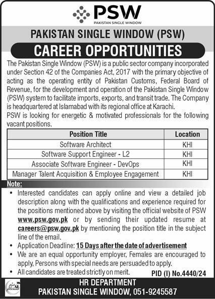 Pakistan Single Window PSW Karachi Jobs 2025 Jobs 2025 — original advertisement