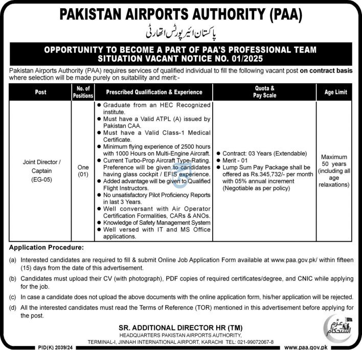Pakistan Airports Authority PAA Karachi Jobs 2025 Jobs 2025 — original advertisement