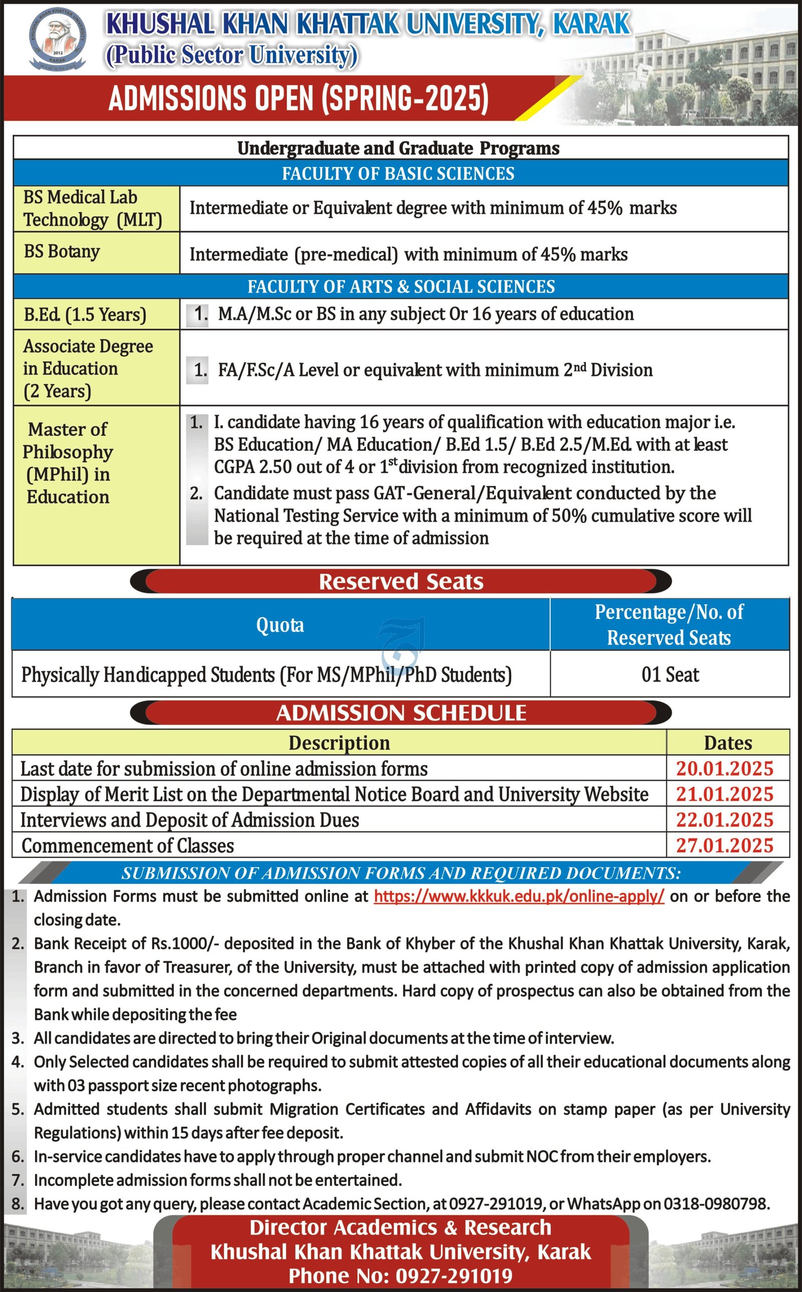 Admission Open in Khushal Khan Khattak University – Khushal Khan Khattak University karak Admissions 2025 — original advertisement