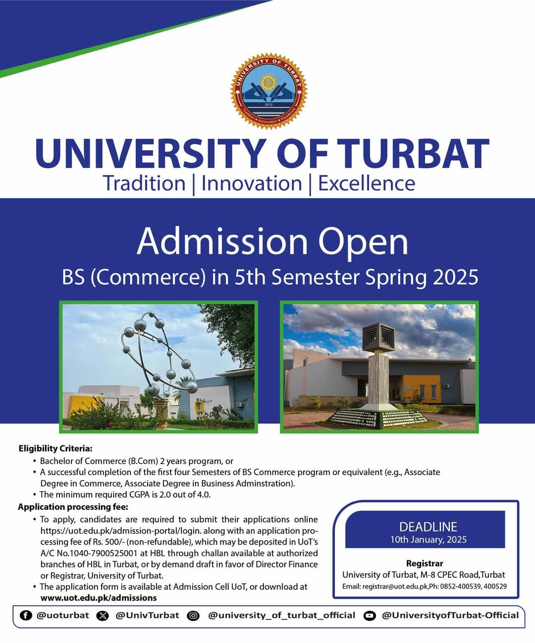 Admission Open in University of Turbat 2025 Admissions 2025 — original advertisement