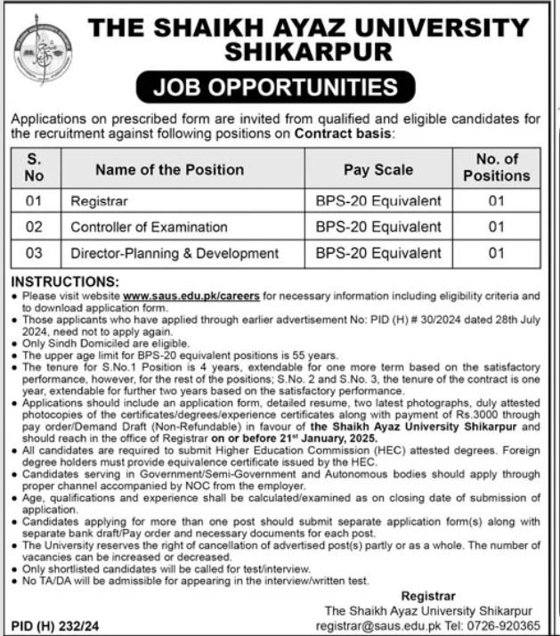 The Shaikh Ayaz University Shikarpur Jobs 2025 Jobs 2025 — original advertisement