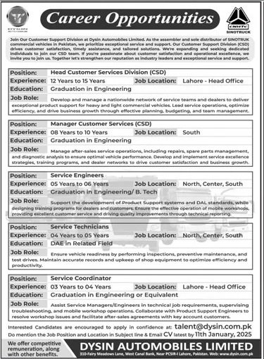 Dysin Automobiles Limited Karachi Jobs 2025 – Private Sector Organization Jobs 2025 — original advertisement