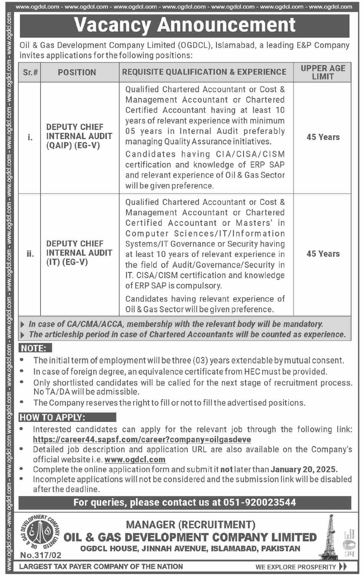 Oil & Gas Development Company Limited Jobs 2025 – Oil & Gas Development Company LTD Jobs 2025 — original advertisement