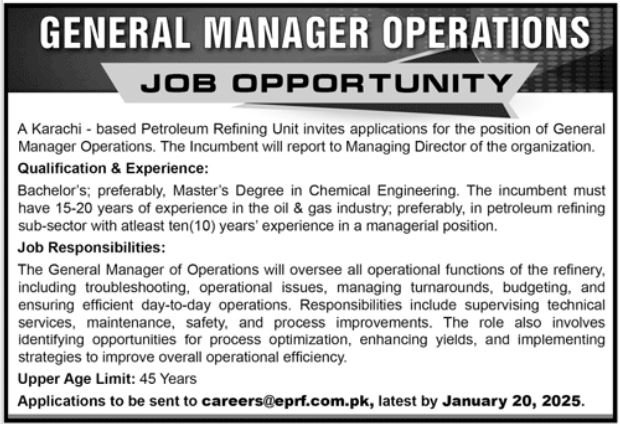 Karachi Based Petroleum Refinising Unit Jobs 2025 – Private Company Jobs 2025 — original advertisement