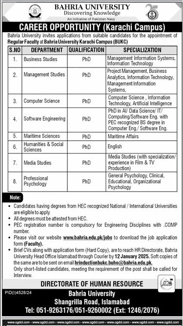 Bahria University Karachi Campus Jobs 2025 Jobs 2025 — original advertisement