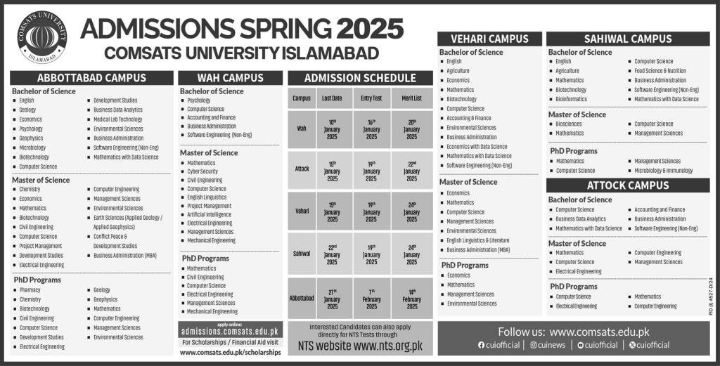 Admissions Open in Comsats University Islamabad 2025 Admissions 2025 — original advertisement