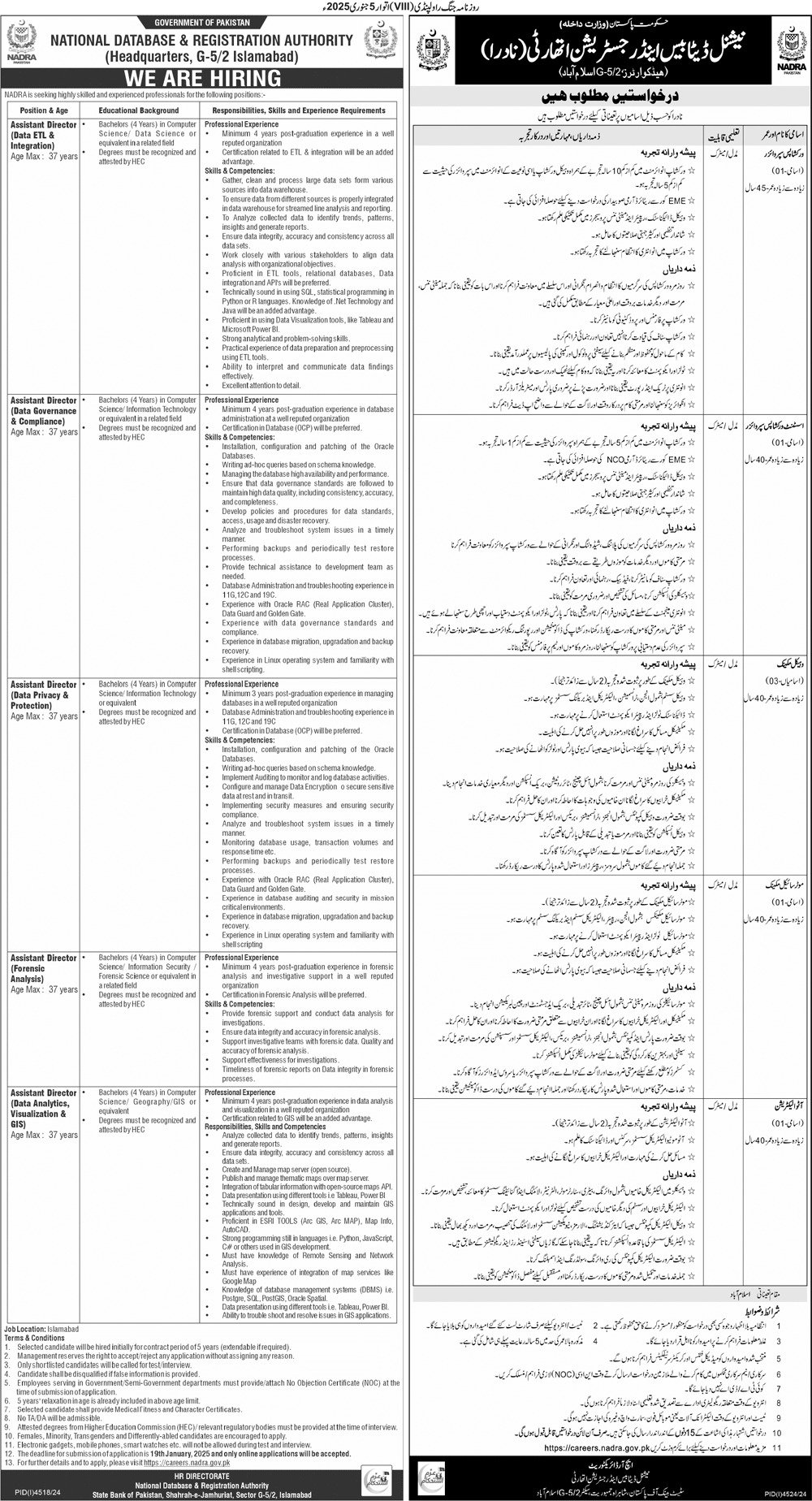 National Datebase And Registration Authority Islamabad Jobs – National Database and Registration Authority Jobs 2025 — original advertisement