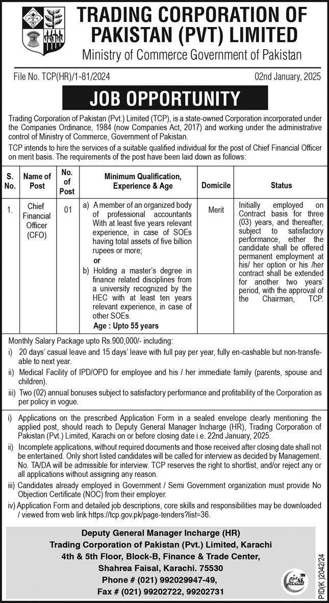 Trading Corporation of Pakistan Pvt Limited Jobs 2025 – Trading Corporation of Pakistan Private Limited Jobs 2025 — original advertisement