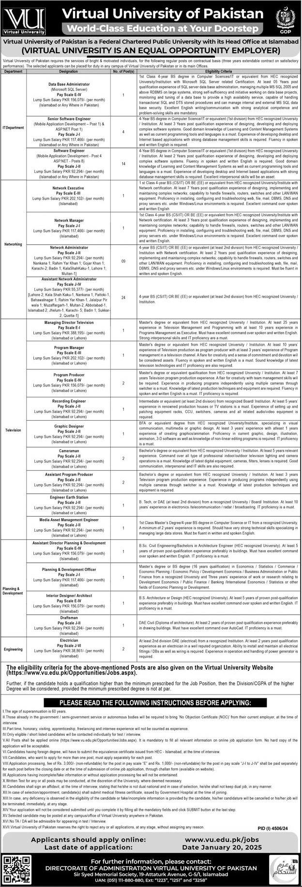 Virtual University of Pakistan Islamabad Jobs 2025 Jobs 2025 — original advertisement