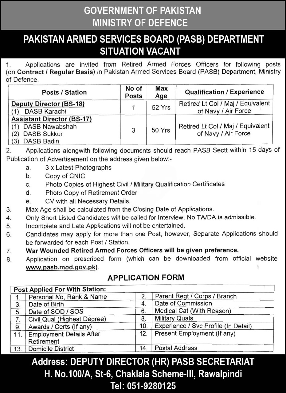 Ministry of Defence Rawalpindi Jobs 2025 – Ministry of Defence Pakistan Jobs 2025 — original advertisement