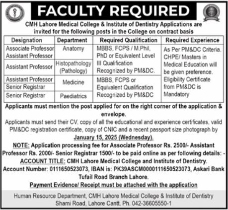 CMH Lahore Medical College Lahore Jobs 2025 – Combined Military Hospital CMH Jobs 2025 — original advertisement