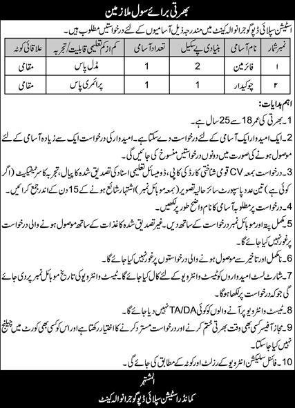 Station Supply Depot Gujranwala Punjab Jobs 2025 – Pakistan Army Jobs 2025 — original advertisement
