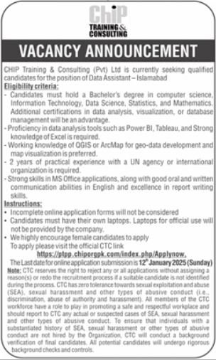 CHIP Training & Consulting Pvt Ltd Islamabad Jobs 2025 – Chip Training Consulting Pvt Ltd Jobs 2025 — original advertisement