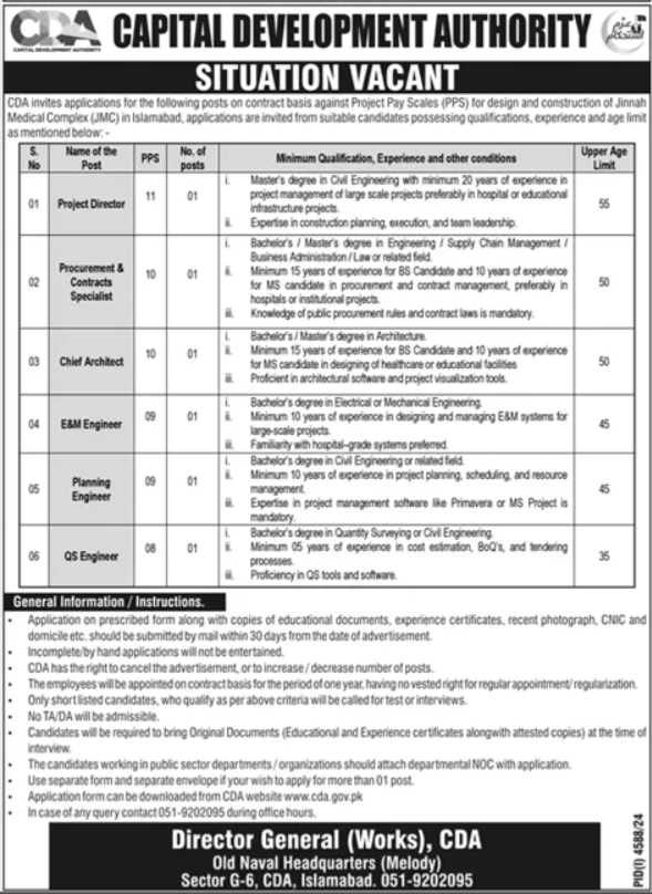 Capital Development Authority CDA Islamabad Jobs 2025 – Capital Development Authority (CDA) Islamabad Jobs 2025 — original advertisement