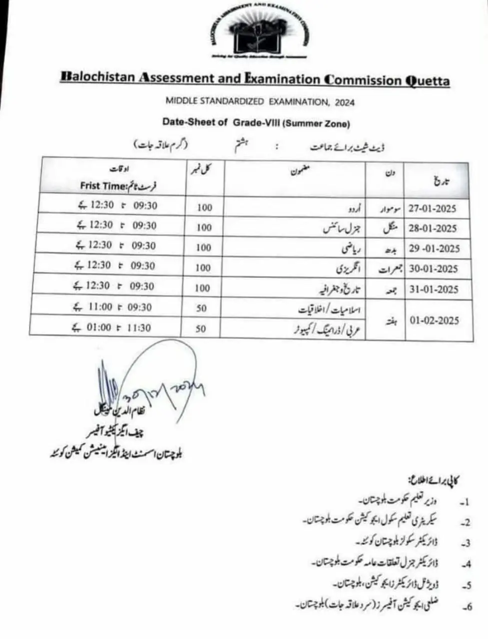 8th Class Date Sheet Balochistan Summer Zone 2025 – Balochistan Assessment & Examination Commission BAEC Jobs 2025 — original advertisement